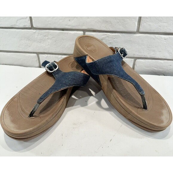 Fitflop The Skinny Sandals Blue Denim Slip On Leather Flip Flop Women’s Size 8‎ - Picture 1 of 8